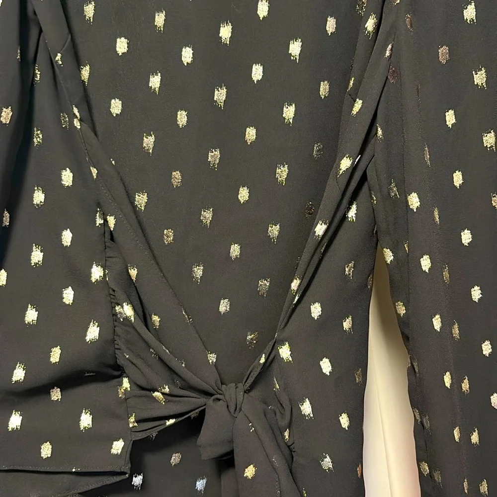 EUC [Ted Baker] Naiomy Black/Silver Flecked Wrap Printed Blouse Top Womens Sz 2 - Picture 11 of 11